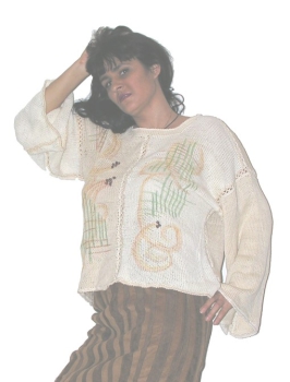 HANDGEMALTE PULLOVER MIT HOLZPERLEN