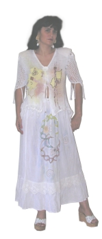 HANDGEMALTES BLUSE MIT APPLIKATIONEN